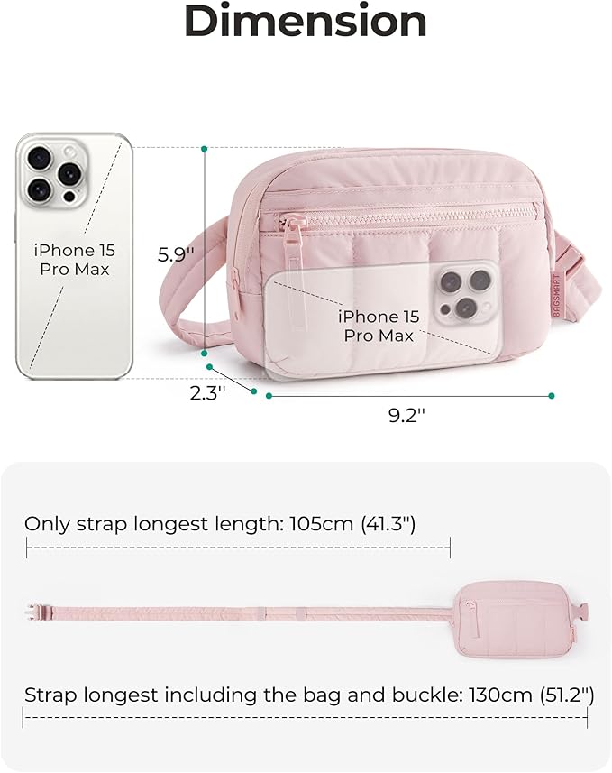 BAGSMART Fanny Packs for Women Cross Body, Quilted Puffy Belt Bag with Pockets, Fashion Waist Packs for Traveling Hiking Camel