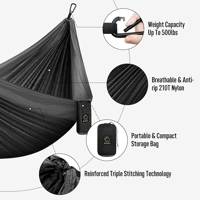 Grassman Camping Hammock Double & Single Portable Hammock with Tree Straps, Lightweight Nylon Parachute Hammocks Camping Accessories Gear for Indoor Outdoor Backpacking, Travel, Hiking, Beach
