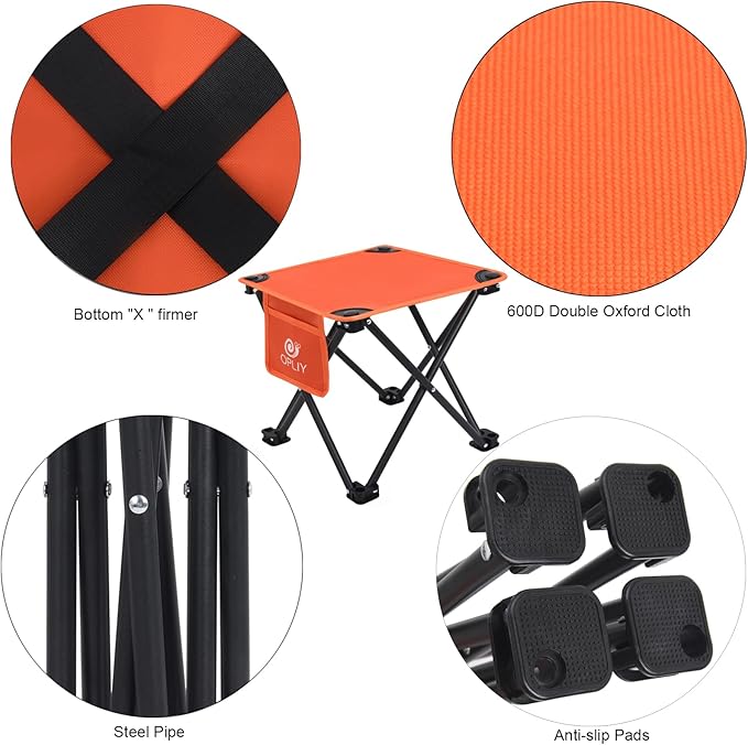 Opliy Camping Stool, Folding Small Chair Portable Camp Stool for Camping Fishing Hiking Gardening and Beach, Camping Seat with Carry Bag (Orange)