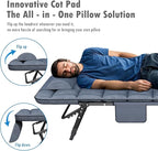 ATORPOK Folding Camping Cot for Adults with Padded Mattress and Pillow, Adjustable Reclining Lounger Sleeping Cot Bed, Ideal for Camping, Travel, Garden, or Office Use, Blue