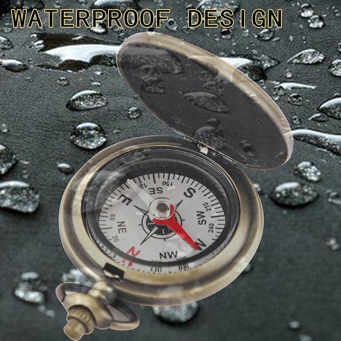 Vintage Pocket Compass Classic Pocket Watch Case Design Portable Compass for Hiking Outdoor Camping Motoring Boating Backpacking Survival Emergency