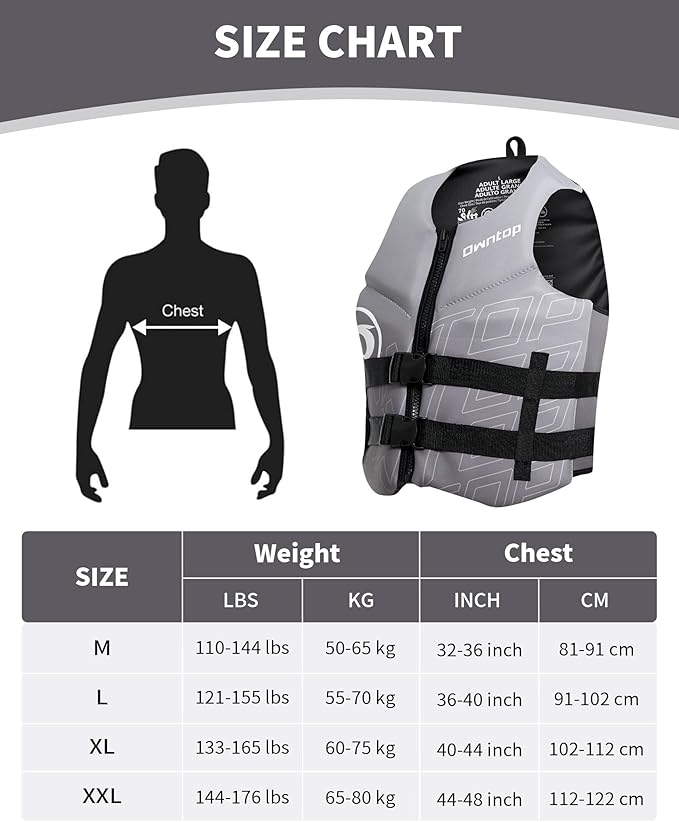 Owntop Swim Vest Adult Water Sport Vest Neoprene Floaties for Swimming, Boating, Kayaking, Fishing | Adjustable Zipper Dual Buckle Foldable Buoyancy Jacket