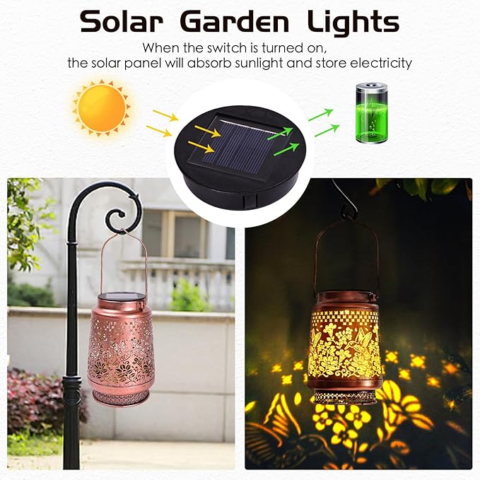 Outdoor Solar Lanterns Hummingbird Decor, Nelyeqwo Waterproof Hanging Solar Lights Gifts for Women Men Metal Lantern Decor for Garden Patio Lawn Porch Backyard Tabletop Pathway Landscape