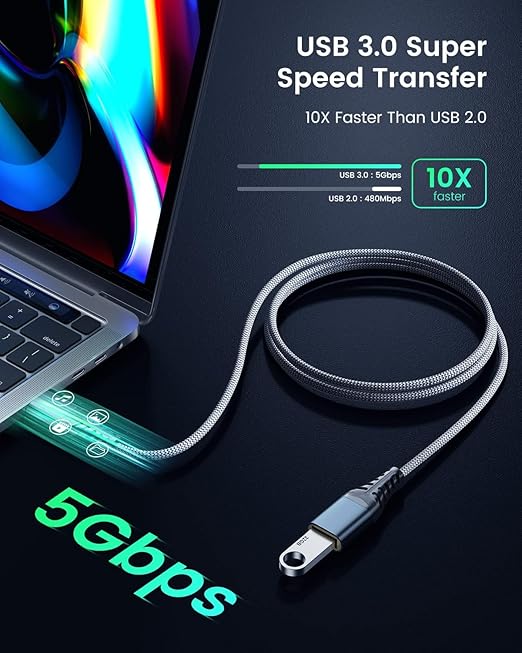 ANDTOBO 6.6FT USB Extension Cable, USB 3.0 Type A Male to Female Extender Cables High-Speed Data Transfer 5Gbps Compatible with Gamepad, Printer, Webcam, USB Keyboard, Flash Drive, Hard Drive