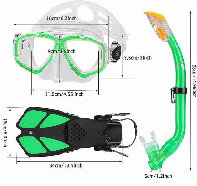 Kids Mask Fins Snorkel Set Snorkeling Packages, with Diving Mask, Snorkel, Adjustable Swim Fins, Mesh Bag, Anti-Fog Anti-Leak Snorkeling Gear for Kids for Snorkeling Swimming Diving