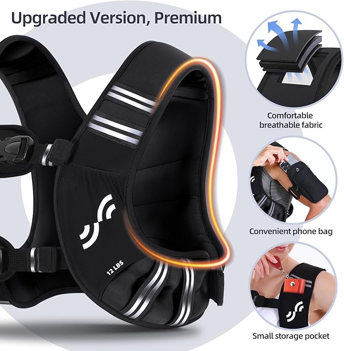 Sportneer Weighted Vest for Women Men: 8lbs/12lbs/15lbs/20lbs/25lbs Weight Vest with Detachable Phone Pouch Rucking Vest for Women Walking Strength Training Muscle Building Weight Loss