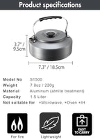 CAMPINGMOON Camping Kettle 1.5L Portable Ultra-Light Coffee Tea Pot S1500