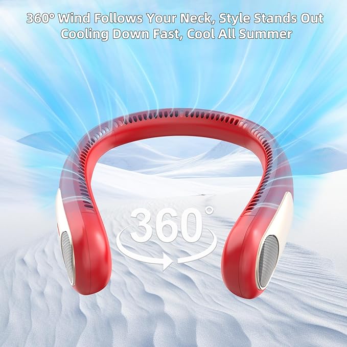 Portable Neck Fan,Personal Wearable Bladeless Fan,LED Display,4-Speeds,6000mAh USB Rechargeable,360° Strong Cooling Wind,Hands Free,Long Lasting,Birthday Gifts for Men Women Dad Mom (Red)