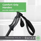 Gaiam Trekking Poles (Pair, Black), Lightweight 7075 Aluminum Hiking Support Walking Stick, Comfort-Grip Handles, All-Terrain Baskets & Styles Included, Camping & Hiking Essentials