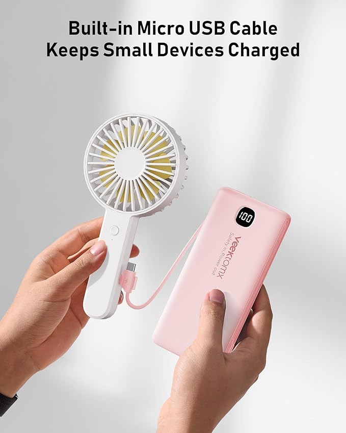 Portable Charger Power Bank Built in Cables and Wall Plug, 10000mAh iPhone Battery Pack Fast Charging, USB C External Slim Power Bank, Travel Essentials Compatible with iPhone 16 15 14 13 iPad, Pink