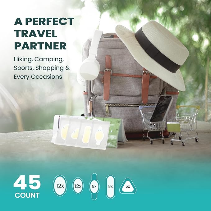 Hydrocolloid Gel Blister Bandages Pads - Promifun Waterproof Adhesive Blisters Bandages - Blister Pads for Heel, Foot, Toe, Feet - Gel Blister Chshions for Prevention & Recovery (45ct, Variety Pack)