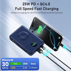 Magnetic Portable Charger for iPhone with Built-in Cables, 6-in-1 10800mAh Power Bank with iWatch Charger & LCD Display,25W Fast Charging Battery Pack for iPhone 16/15/14/13/12,Apple Watch (Blue)