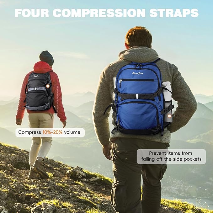 Seektop 40L Hiking Backpack Foldable Daypack for Women Men, Lightweight Travel Backpack Carry on Flight Approved Work Business Leisure Bag (Blue)