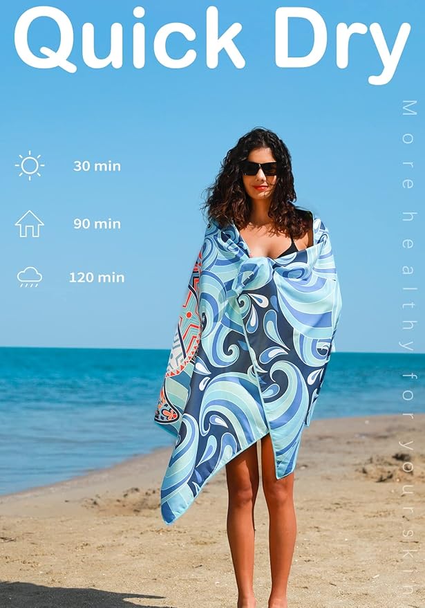 Microfiber Lightweight Thin Beach Towel Sand Free Quick Dry Absorbent Compact Towels for Swimming Pool Camping Beach Accessories Large Easy Pack Travel Things for Vacation Essentials Gift Adult