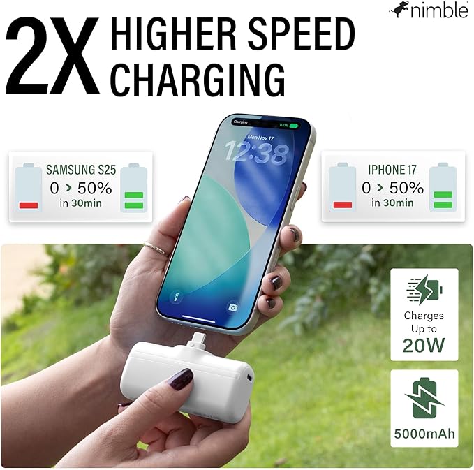 Nimble Bump 5K 20W Fast Charging Portable Charger with Foldable Built-in USBC Connector, Mini Travel Power Bank Battery Pack Compatible with iPhone, Samsung Galaxy, iPad, & USB-C Devices (Blue)