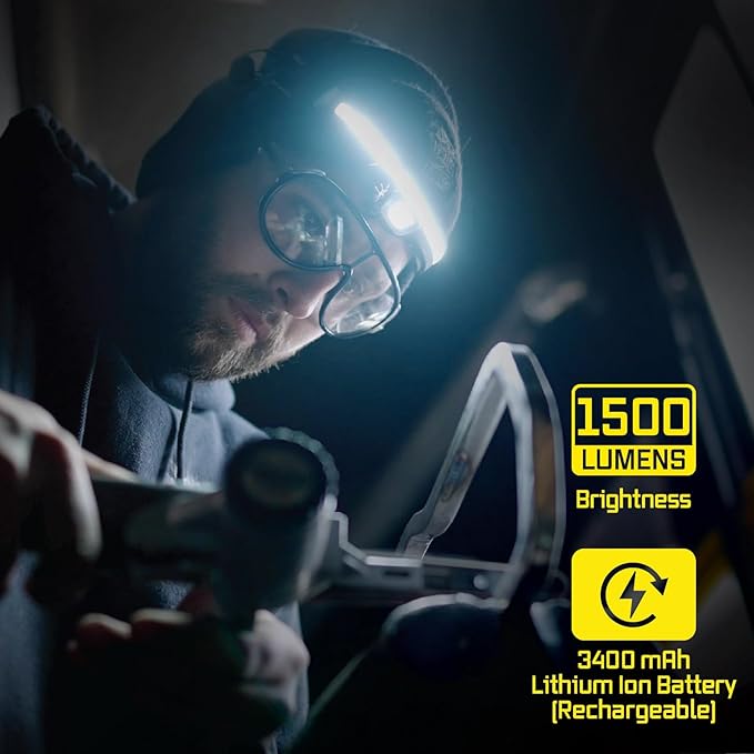 LED Headlamp, Liteband PRO 1500 Lumen Super Bright Head Lamp, Rechargeable Powerful Battery Powered Tactical Headlamps, Camping, Running, Hard Hat Light, Best Rated Forehead Flashlight, Carbon