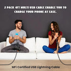 Multi Charging Cable(2pack 4ft), 3 in 1 Charger Cable Nylon Braided Phone Charger Cord, Universal Charging Cable with Type-C/Micro USB and IP Port, Compatible with Most Cell Phones and More