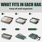 6 Set Compression Packing Cubes for Travel, Bonus Versatile Drawstring Backpack, Lightweight Luggage Organizer Bags, Sturdy Travel Accessories for Suitcase, Dark Green