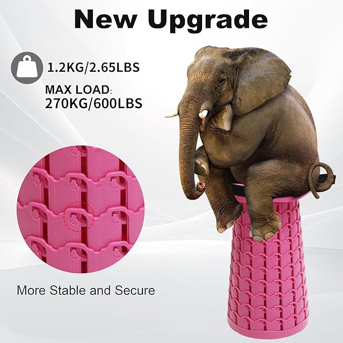 ALEVMOOM Upgraded Collapsible Stool with Thickened Cushion 18.1",600Lbs Max Weight Wider & Taller Pop Up Stool, Heavy Duty Portable Retractable Folding Chair or Travel Foot Rest for Camping, Outdoors