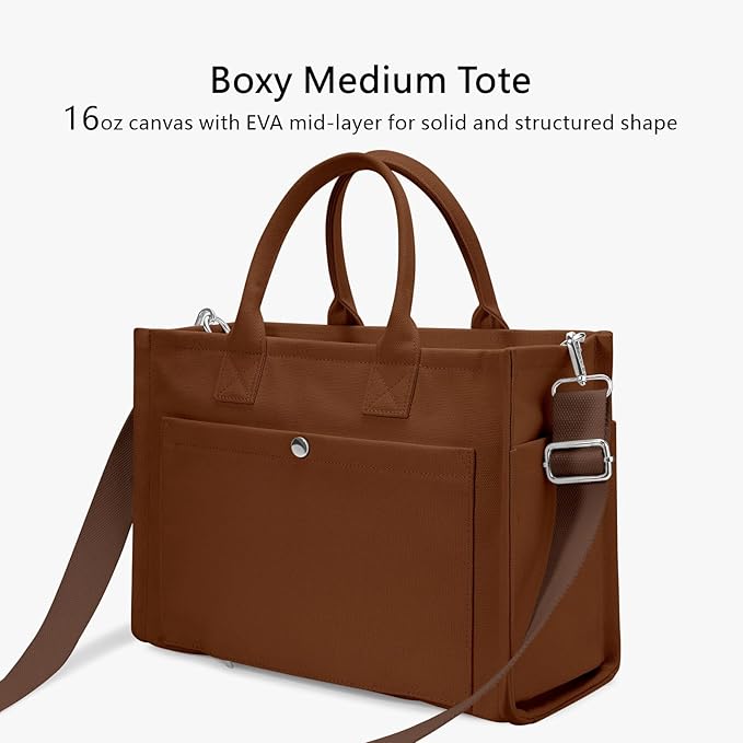 TOPDesign Heavy-Duty Canvas Tote Bag for Women, Adjustable Crossbody/Shoulder Handbag with 9 Pockets, Everything Tote