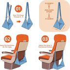 Airplane Foot Hammock, No Collapse Foot Rest for Plane Travel with Extended Adjustment Strap, Portable Desk Foot Hammock with,Cotton Denim, Foot Sling Travel Essentials to Relax Your Feet(Light Blue)