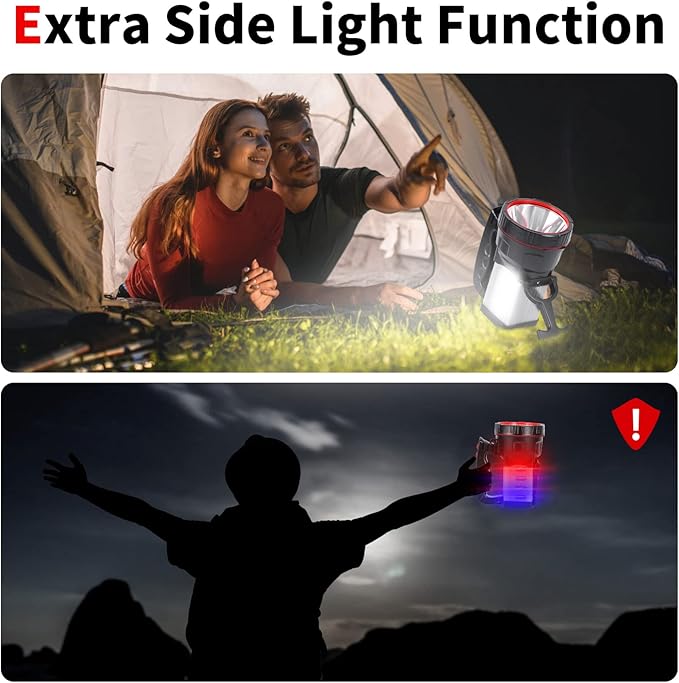Superbright LED Handheld Searchlight Tactical Waterproof Spotlight High Power Rechargeable Flashlights with Side Light USB Power Charger (Yellow Light)