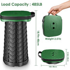 Folding Camping Stool, Square Collapsible Portable Stool with Elastic Seat Cushion& Adjustable Nylon Bag, Sturdy Lightweight Telescoping Foldable,Max Load 485lb (Green)