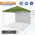 EAGLE PEAK Pop Up Canopy Tent with 1 Sidewall, Easy Setup Event Tent, Outdoor Sun Shade, Wheeled Carry Bag, Stakes and Guy Ropes, Instant Canopy 10x10, Grass Green