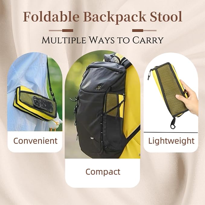 Portable Ultralight Foldable Stool, Camping Chair Fishing Stool, Handbag Style Pocket Foldable, Supports 330lbs for Camping, Hiking, Backpacking, Picnic, Outdoor & Travel (Yellow, Large)