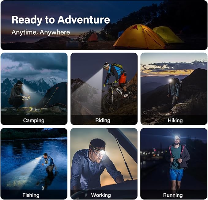 Headlamp Rechargeable, Ultra Bright LED Head Lamp Flashlight with White Red Light, 2 Pack Motion Sensor Waterproof Headlight, 8 Modes Lights for Camping Fishing Running