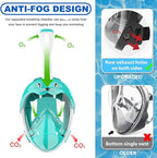 Full Face Snorkel Mask, Diving Mask for Kids and Adults,180° Panoramic View Snorkel Mask with Camera Mount, Safe Breathing, Anti-Leak&Anti-Fog