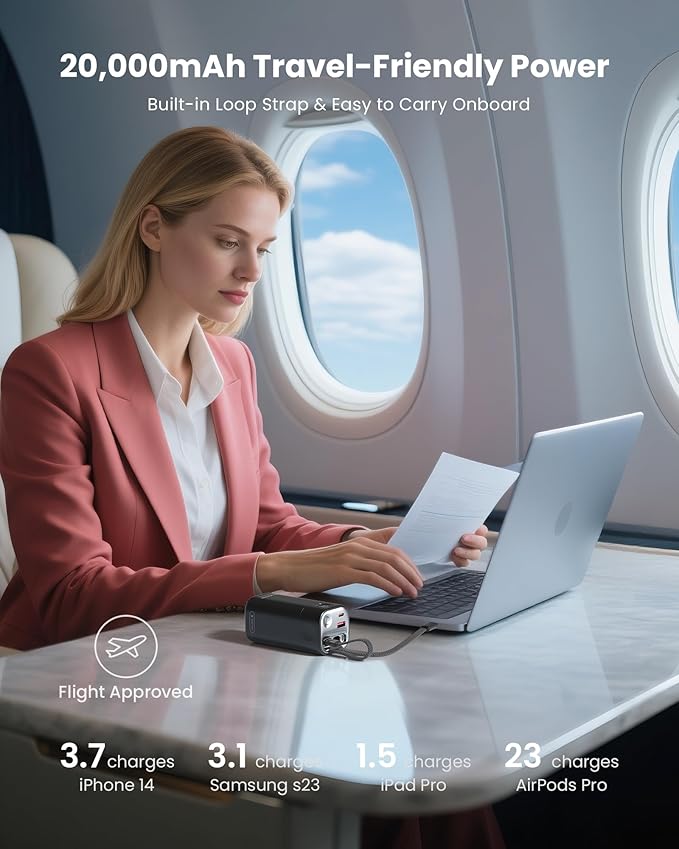 20,000mAh 35W Power Bank, Laptop Portable Charger USB C PD Fast Charging Battery Pack Digital Display for MacBook, iPad, iPhone 17/16, S24 Ultra, Steam Deck, Dell XPS and More (Black)