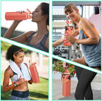 40 oz Stainless Steel Water Bottles with Straw and Auto Spout Lids, Wide Mouth Metal Thermo Bottles for Gym, Leak Proof & BPA-Free Water Flask Jug with Paracord Handle & Carrier Bag with Strap