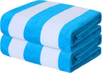 Exclusivo Mezcla 2 Pack Cotton Oversized 35x70 Inches Cabana Stripe Beach Towels, Super Absorbent Soft Plush Pool Bath Towel (Blue)