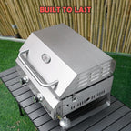 Tabletop Gas Griddle with Lid & Foldable Legs, 2-Burner BBQ Propane Flat Top Griddle, Portable Grill Stove for Outdoor Cooking Patio Party Camping Tailgating RV, Stainless Steel, GS318