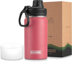 koodee 12 oz Water Bottle for School Stainless Steel Double Wall Vacuum Insulated Wide Mouth Flask with Leakproof Spout Lid (Flamingo Pink)