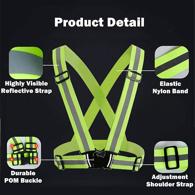 Reflective Strap Safety Vest Gear - 2-10 Pack Adjustable High Visible Reflective Running Gear for Women Men Night