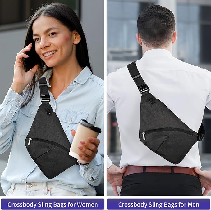 Anti Theft Crossbody Bags Sling Bag for Women Men Waterproof Wander Bag for Sports and Travel. (2.0BLACK, Large)