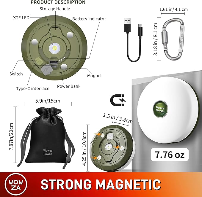 4 in 1 Camping String Lights 32.8FT Outdoor Quick Storage Camping Lights String & Lanterns, 8 Modes Retractable Camping Essentials Waterproof Camp Lights for Tent Gear