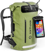 Earth Pak Waterproof Backpack - Heavy Duty Hiking Backpack - Roll-Top Closure Bag - Cushioned Dry Bag Waterproof Phone Case