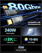 80Gbps Right Angle USB 4 Cable for Thunderbolt 5 Cable 6.6FT, 240W Charging, Up to 120Gbps Bandwidth for 16K/Dual 8K, Braided USB C to USB C Cable for Thunderbolt 4, Macbook Pro, iPhone 17, SSD