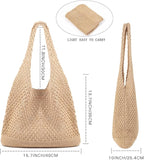 COOKOOKY Crochet Beach Tote bag Summer Beach Bag for Women Aesthetic Mesh Tote Bag Hippie Bag Knit Bag