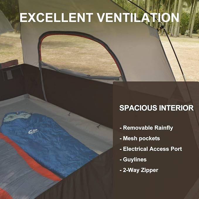 CAMPROS CP Tents for Camping 6 Person Tent Waterproof Windproof Double Layer Family Camping Tent, Easy Setup Dome Tent with Large Mesh Windows & Wider Door for Outdoor Camping & Hiking