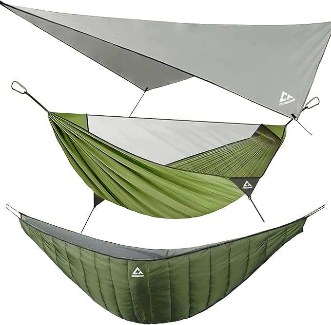 Camping Hammock with Mosquito Net & Hammock Underquilt and Rain Fly Tarp - Portable for Indoor, Outdoor, Hiking, Backpacking, Backyard, Beach & Travel (Hold Up to 500lbs)