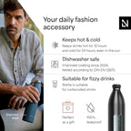 LARS NYSØM Stainless Steel Insulated XL Water Bottle 12oz 17oz 25oz 34oz 51oz | Insulated Thermo Flask for Hot and Cold Beverages | Leakproof Drinking Bottle (Carbon Black, XL 50.7oz)