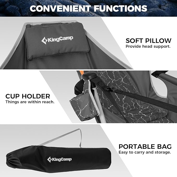 KingCamp Hammock Chair with Footrest, Swinging Portable Folding Camping Chairs for Adults MAX 440lbs Heavy Duty Foldable Oversized Rocker with Cup Holder Pillow for Outdoor Beach Patio Sport Lawn