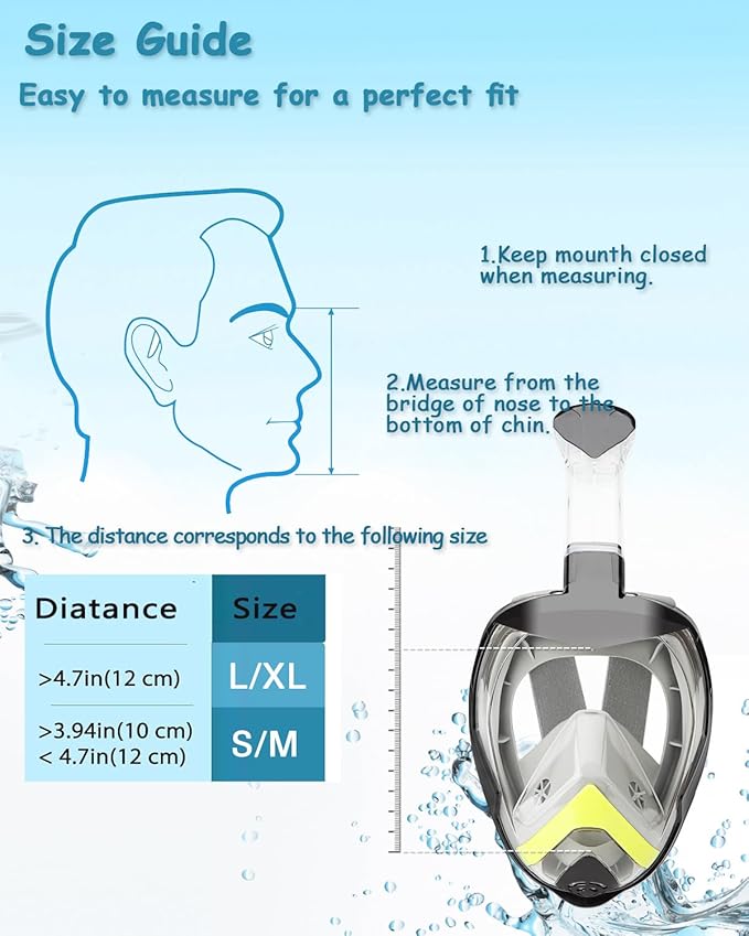 Flyboo Snorkel Mask,180°View Snorkelling Gear with Panoramic Full Face Design-Sports Camera Compatible Diving Mask with Anti-Fog and Anti-Leak Technology for Adults and Kids