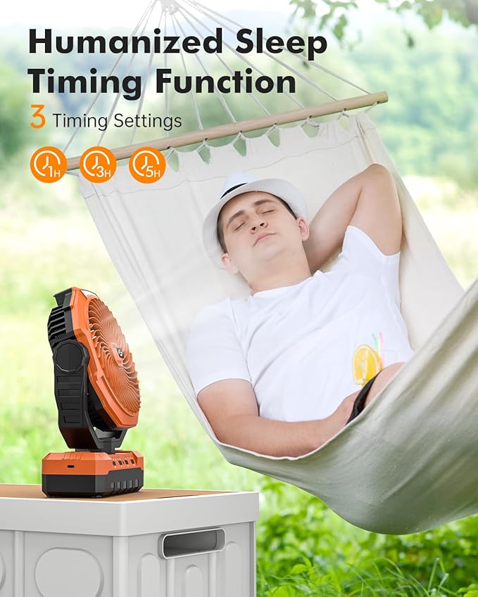 3-in-1 Camping Fan - Detachable Rechargeable Battery Operated Fan with Light & Hook for Tent, Outdoor - USB Table Fan with 4 Speeds for Picnic, BBQ, Fishing, Travel, Hurricane