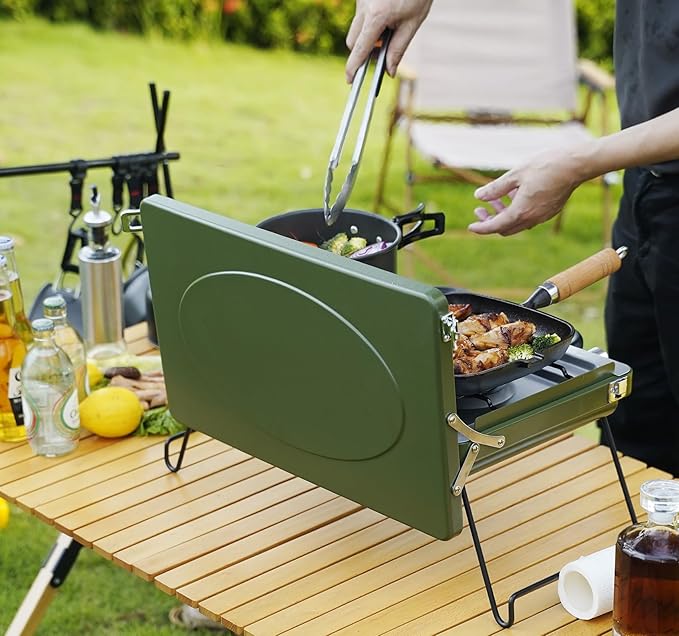 ONLYFIRE OUTDOOR LIVING Portable Camping stove 2-Burner, Propane Gas Stove with Foldable Legs, Camp Stove for Camping, Patio, Backyard, Picnic, Tailgating, RV, BBQ, GS331 Off-white