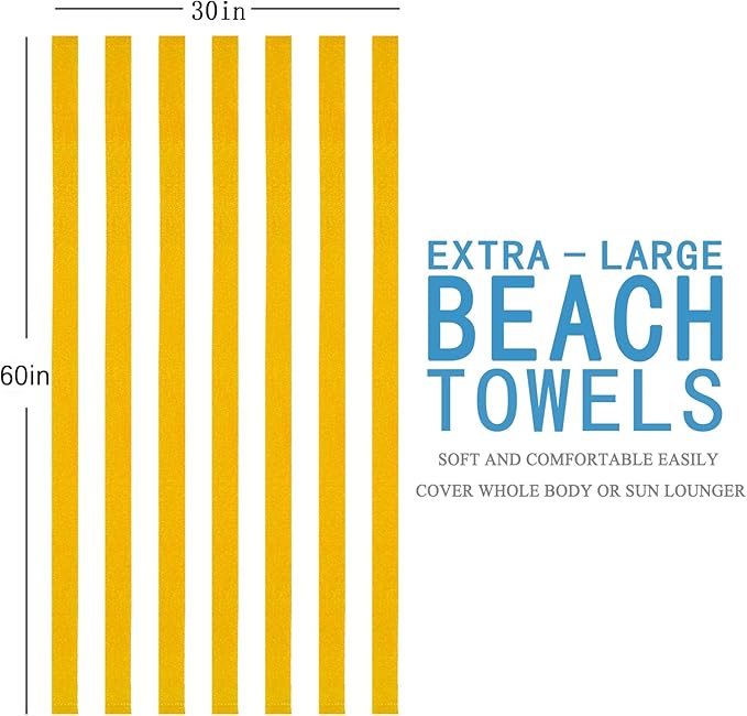 4 Packs Extra Large Bath Towels Striped Beach Towel Set Bathroom Sheets Bulk Oversized XL Big Fluffy Absorbent Microfiber Soft Blanket Turkish Hotel Shower Pool Hot Tub Toallas Baño Grandes Yellow